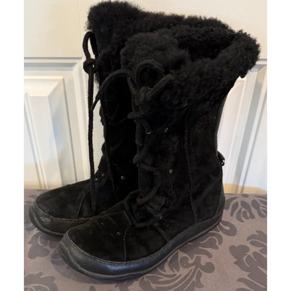 The North Face Womens 7 Black Suede Faux Fur PrimaLoft Winter Snow Boots